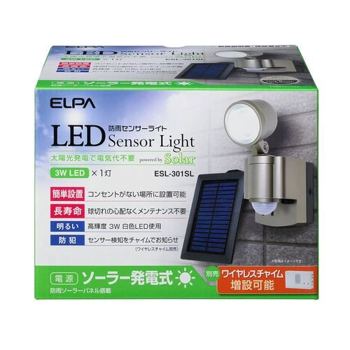 ELPA 屋外用LEDセンサーライト ソーラー式 3wLED 1灯 ESL-301SL