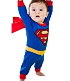 ベビー服/ベビー用 ロンパース スーパーマン なりきり コスチューム マント付き（取外し可） 長袖 ブルー (80cm)